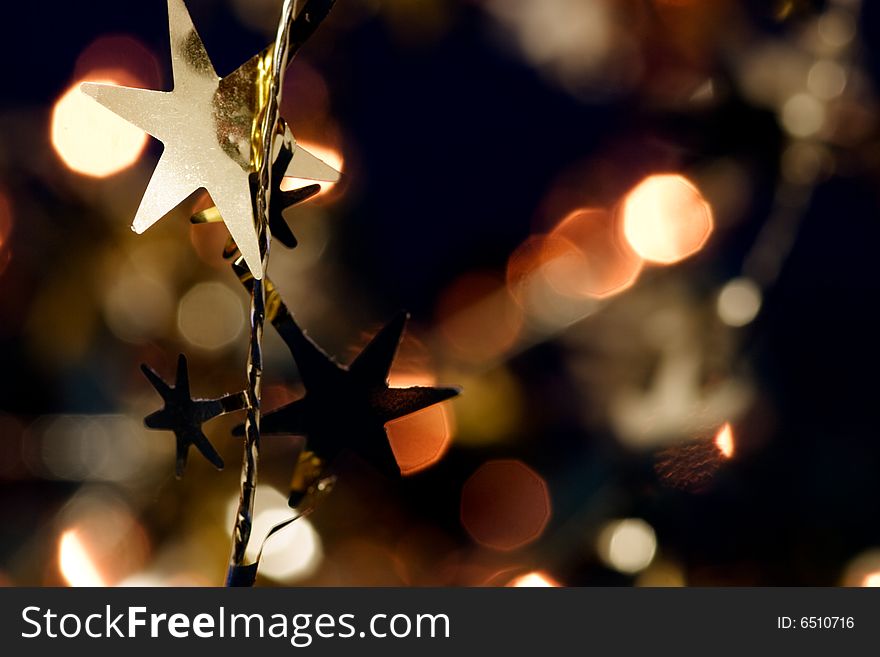 Christmas decoration with blurred lights in background