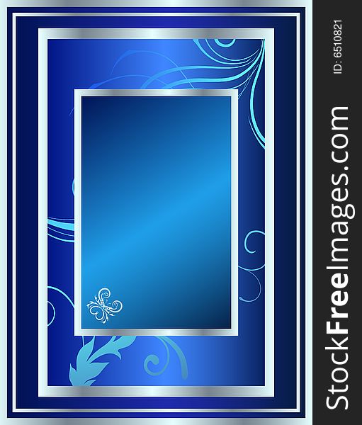 Blue floral texture with silver frames. Blue floral texture with silver frames