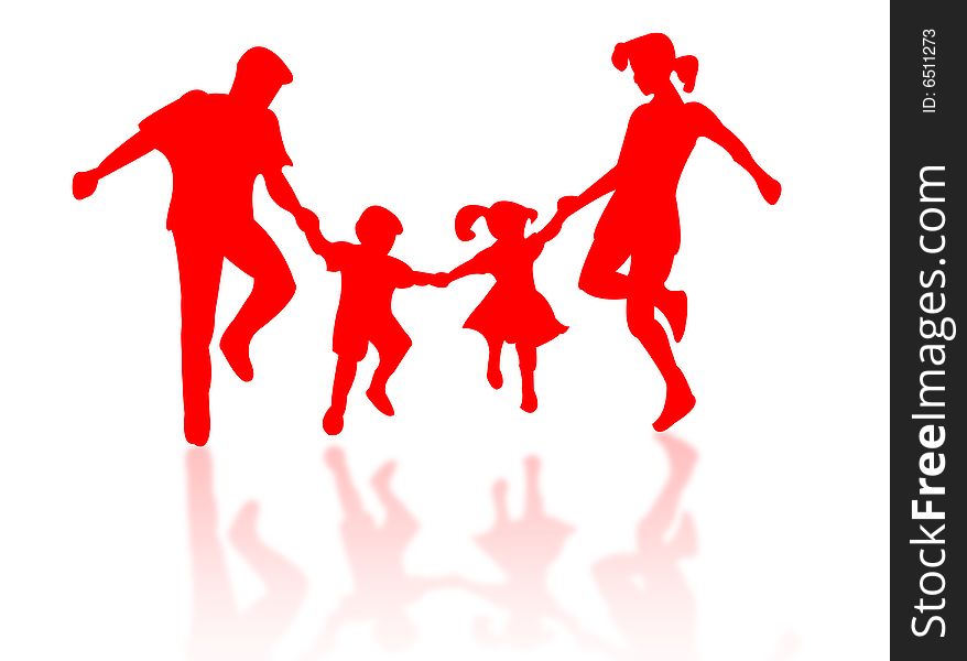 Jumping family silhouette against a white background