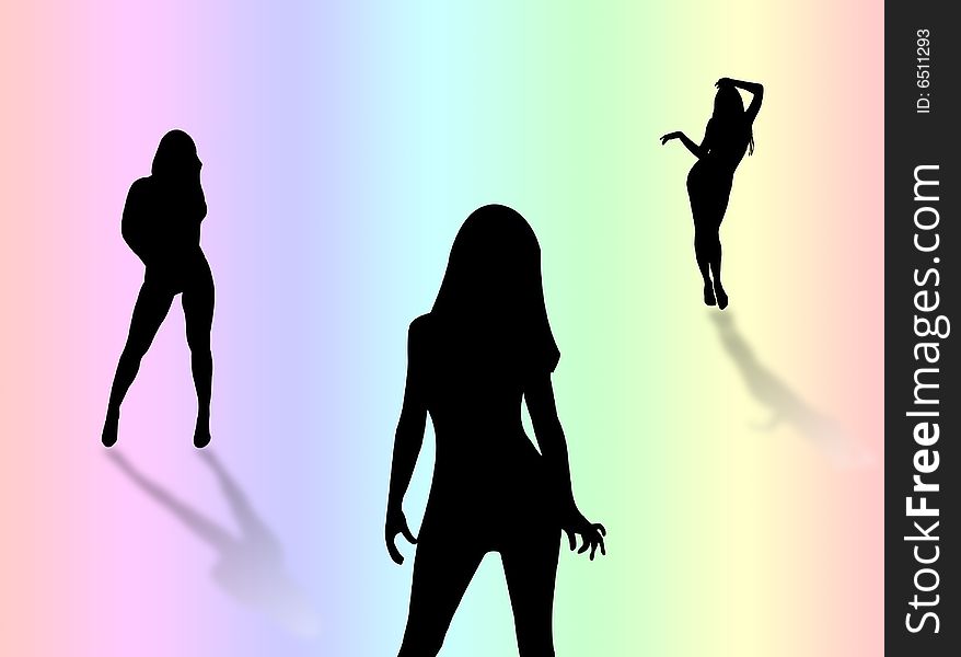 Women silhouette expressions on a rainbow bakcground. Women silhouette expressions on a rainbow bakcground