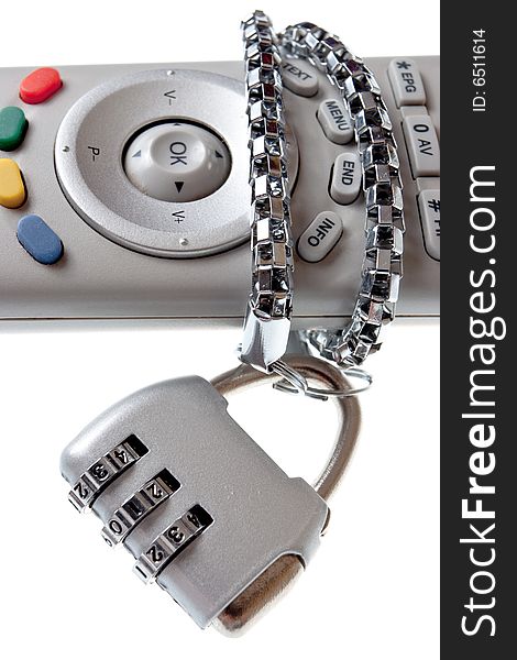 White Infrared remote control and code lock on a white background. White Infrared remote control and code lock on a white background