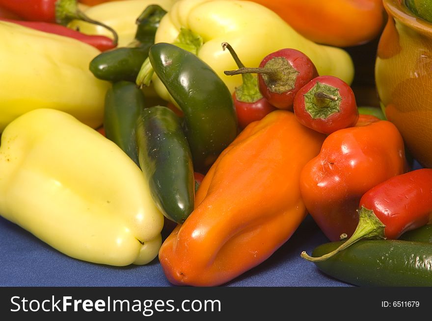Bowl of multicolored peppers