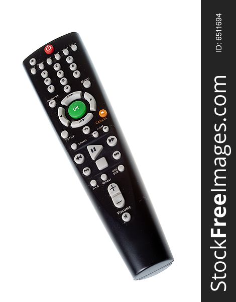 Black Infrared remote control on a white background