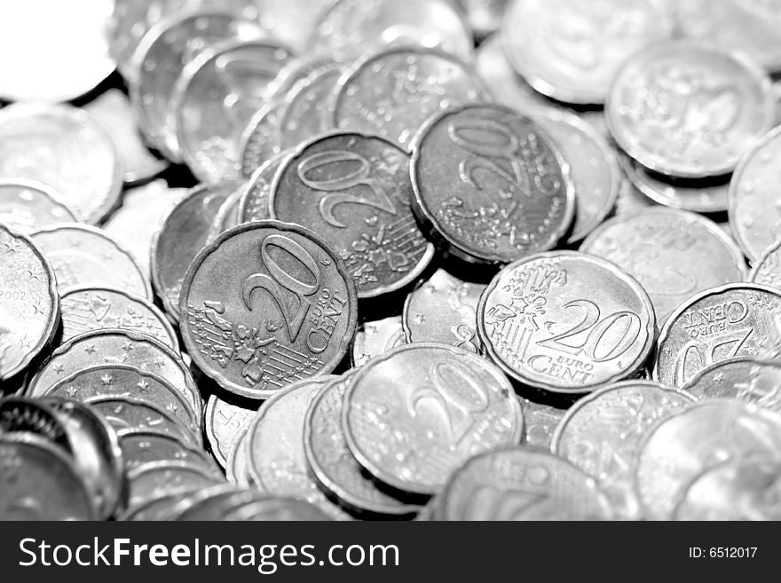 Euro Coins black and white texture. Euro Coins black and white texture