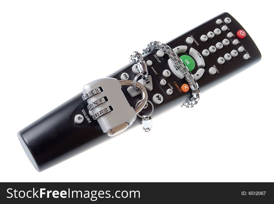 Black Infrared remote control and code lock on a white background. Black Infrared remote control and code lock on a white background