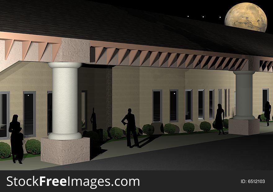 3d rendering of an office condo at night. 3d rendering of an office condo at night