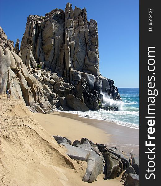 Scenic view of Lovers' rocky beach in Cabo San Lucas, Mexico. Scenic view of Lovers' rocky beach in Cabo San Lucas, Mexico.