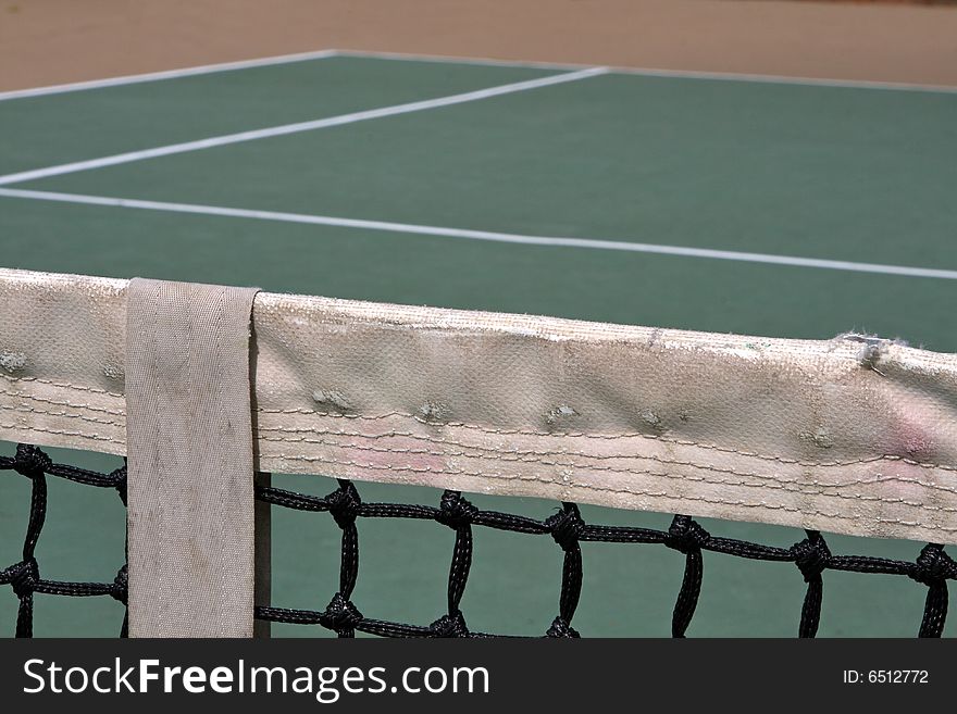 Side view of a tennis court net. Side view of a tennis court net