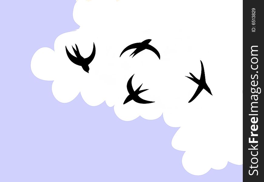 Drawing swallow flying to sky