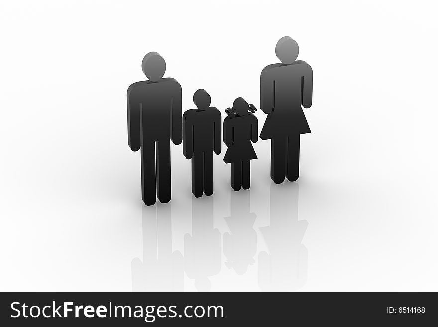 Family silhouette - 3d render isolated illustration