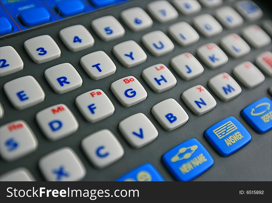 Closeup of a kids laptop's keyboard.