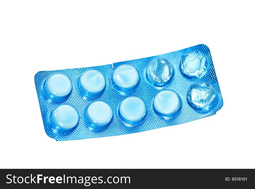 Medicine packed in blue strip with clipping path.
