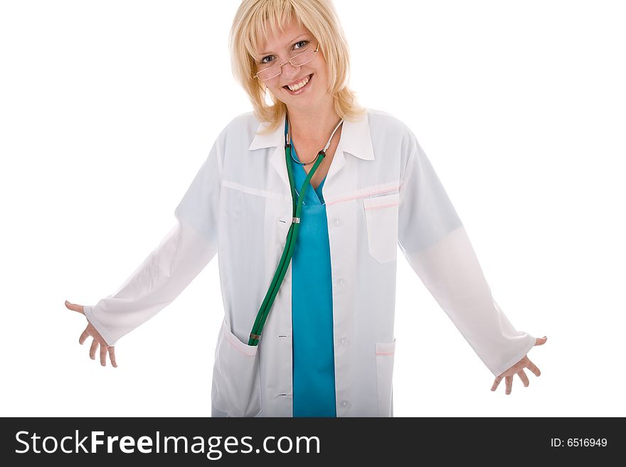 Attractive female doctor isolated on the white