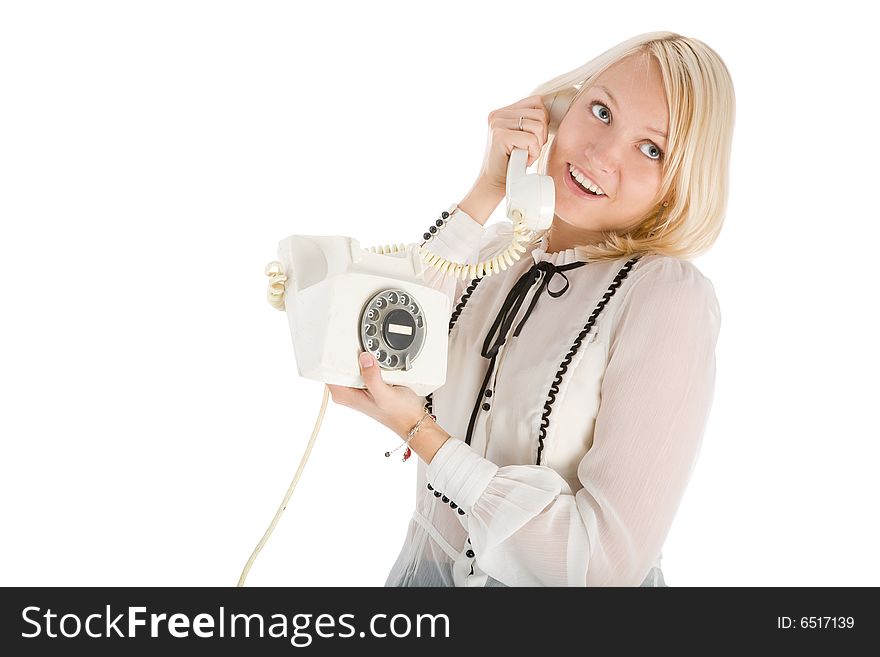 Portrait of happy woman with  phone