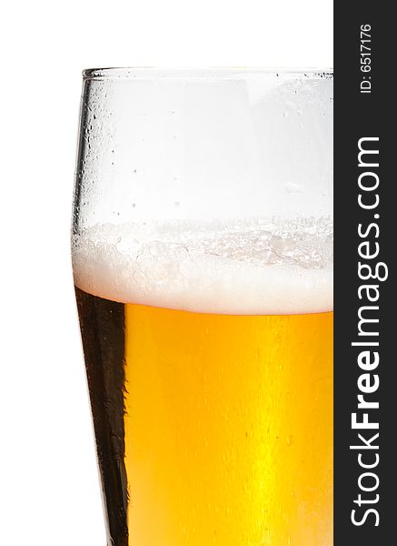 Glass with beer, side shot, isolated. Glass with beer, side shot, isolated