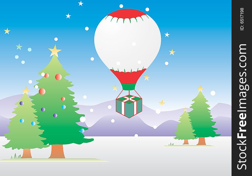 Christmas gift with air balloon. Christmas gift with air balloon