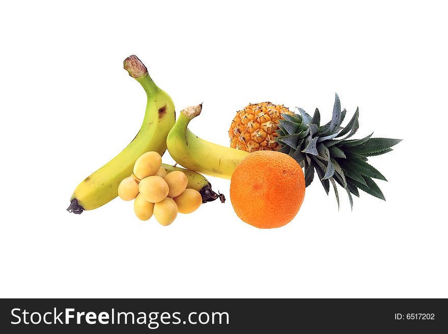 Composition from a banana and pineapple with dates. Composition from a banana and pineapple with dates