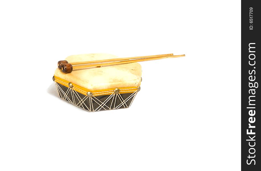 Drum with drumsticks isolated on the white background. Drum with drumsticks isolated on the white background