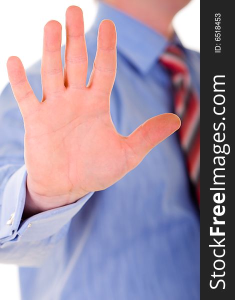 Business man hand gesture isolated in white background