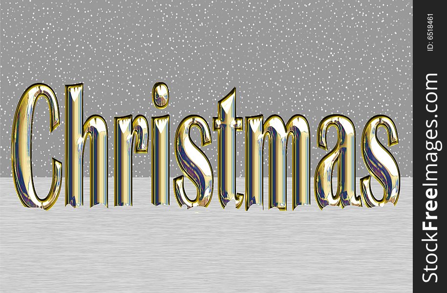 Christmas is a illustration in 3D text goldmetal looking as a card or poster