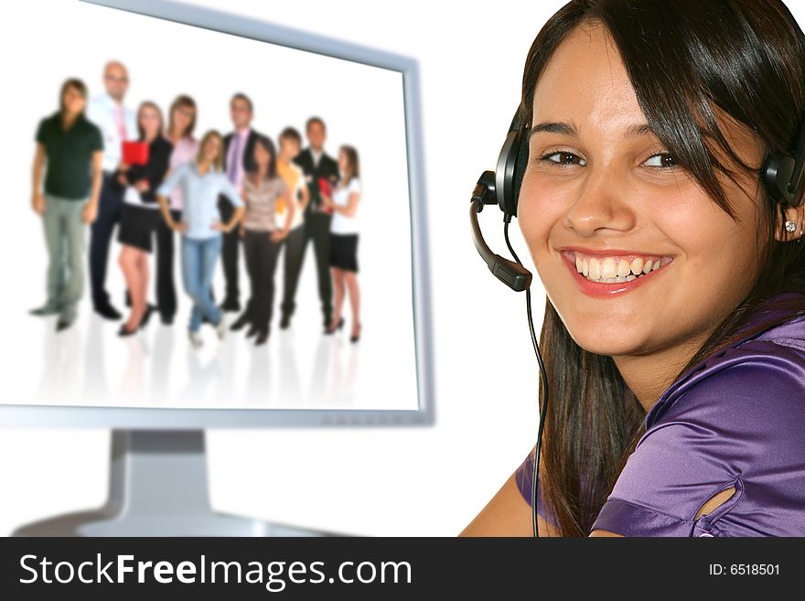 Young businesswoman and businesspeople in lcd on white background. Young businesswoman and businesspeople in lcd on white background