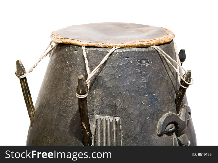 African wooden drum isolated on white background