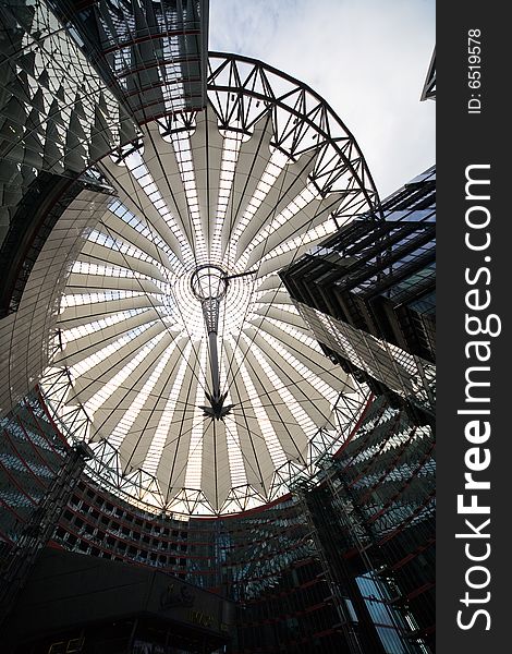 Futuristic roof of Sony Center in Berlin - photo taken by ultrawide lens. Futuristic roof of Sony Center in Berlin - photo taken by ultrawide lens