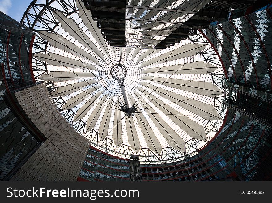 Futuristic roof of Sony Center in Berlin - photo taken by ultrawide lens. Futuristic roof of Sony Center in Berlin - photo taken by ultrawide lens