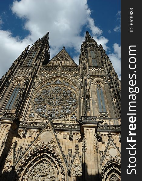 Front view of St.Vitus Cathedral in Prague