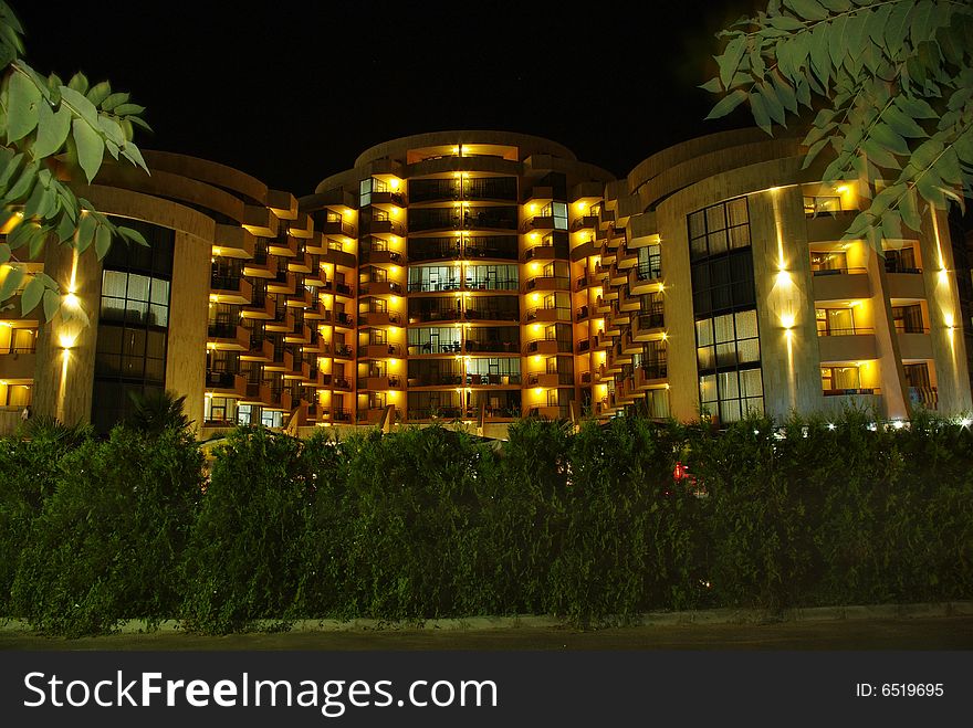 Hotel in Sunny Beach at Night. Hotel in Sunny Beach at Night