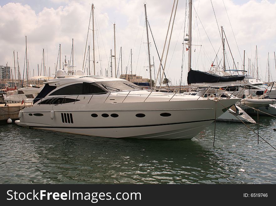 Modern yacht anchor on the marina