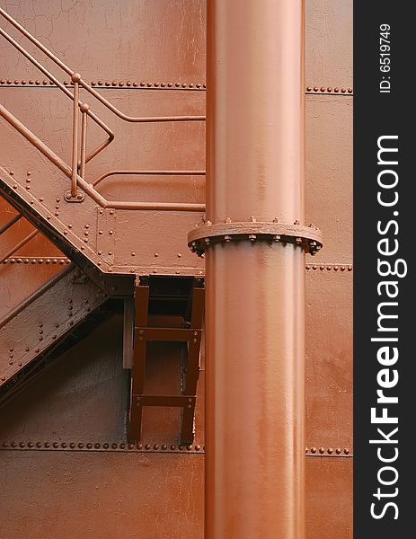 Pipeline and stairway on a fuel storage facility. Pipeline and stairway on a fuel storage facility