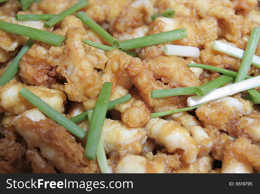 Fried squid or calamari in small slices