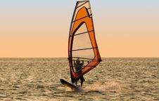 Silhouette Of A Windsurfer Royalty Free Stock Image