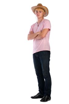 Young Man In Pink Shirt And Cowboy Hat Royalty Free Stock Photos Young Man In Pink Shirt And Cowboy Hat Royalty Free Stock Photos