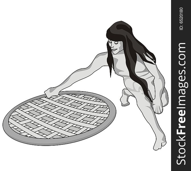 Art illustration of a south-american indian with a sieve