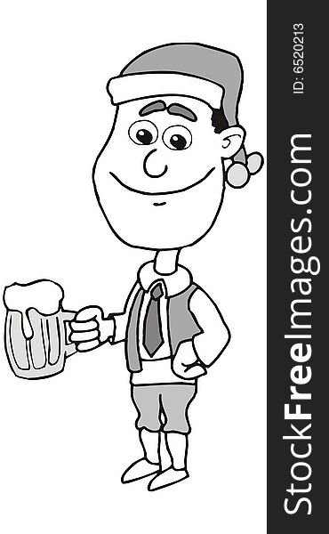 Art illustration: a man with a beer mug. Art illustration: a man with a beer mug