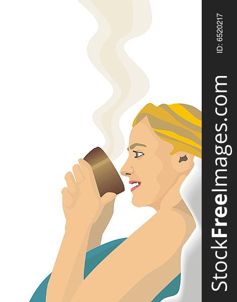 Art illustration: a woman drinking coffee or tea. Art illustration: a woman drinking coffee or tea