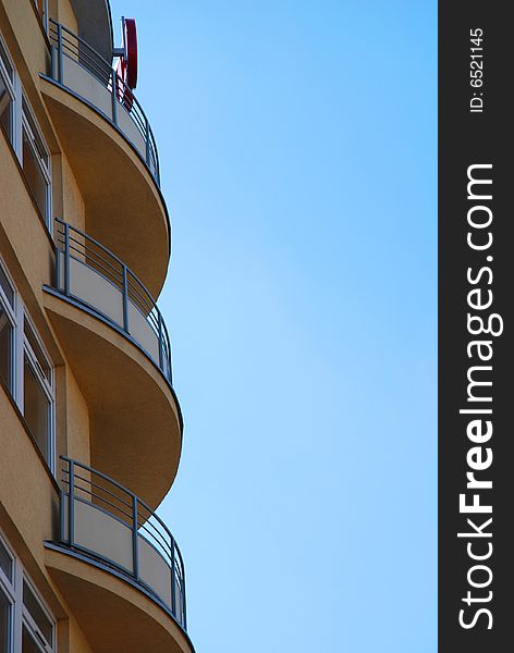 Modern building. balcony on the blue sky