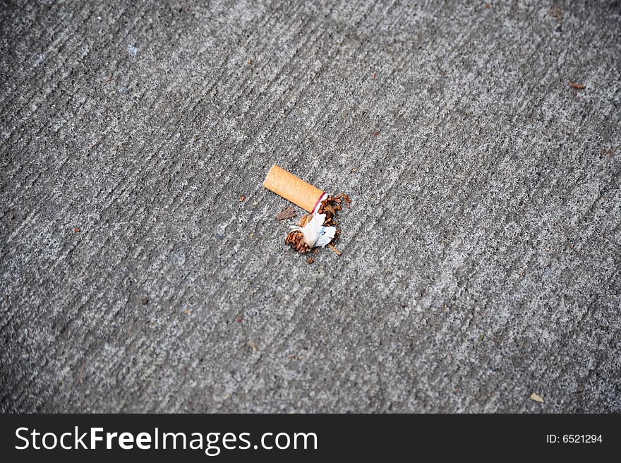 Someone littered the sidewalk with a cigarette butt.