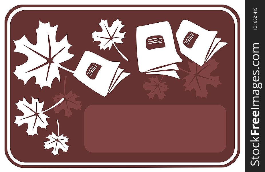 Brown autumn frame with leaves and school copybooks.