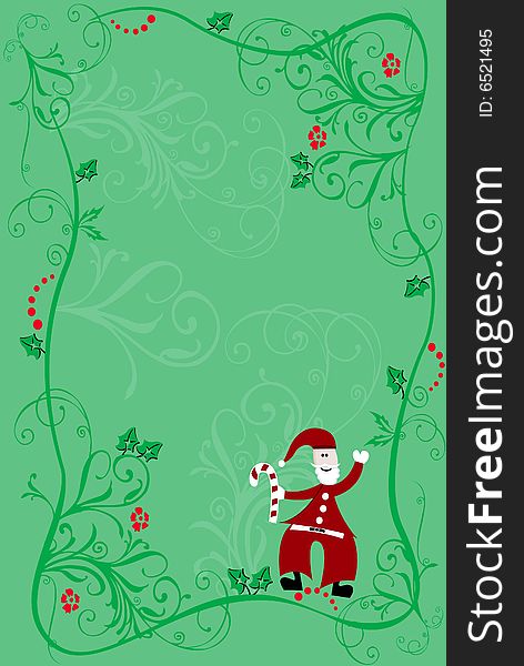 Drawing floral border christmas on the gren background