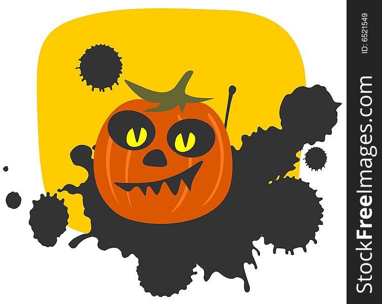 Cartoon pumpkin on a black grunge background. Halloween illustration. Cartoon pumpkin on a black grunge background. Halloween illustration.