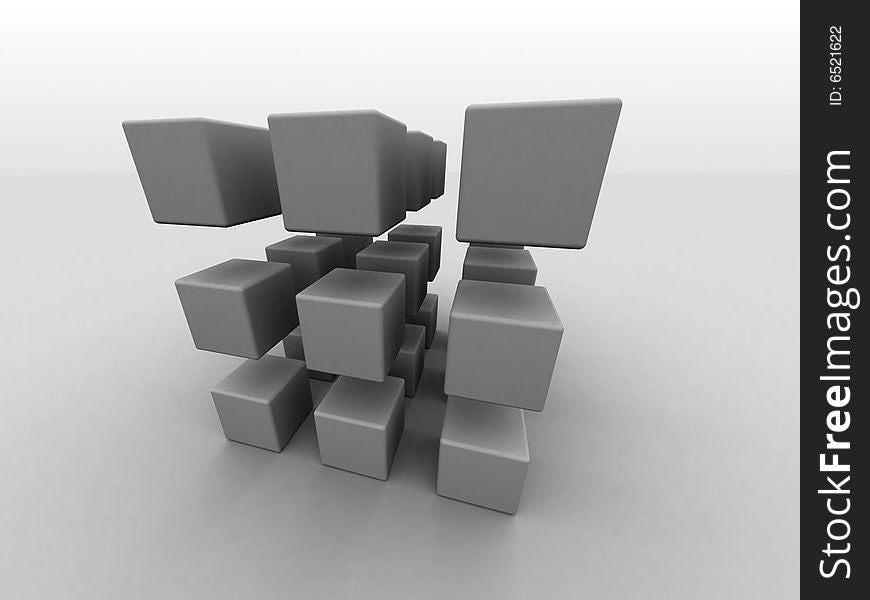 27 gray cubes in cubic arrange in white background