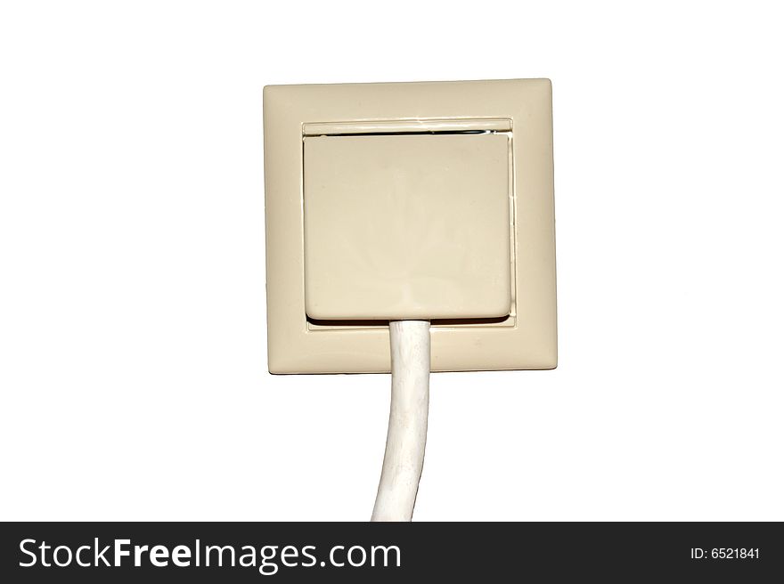The beige socket on a white background close up. The beige socket on a white background close up
