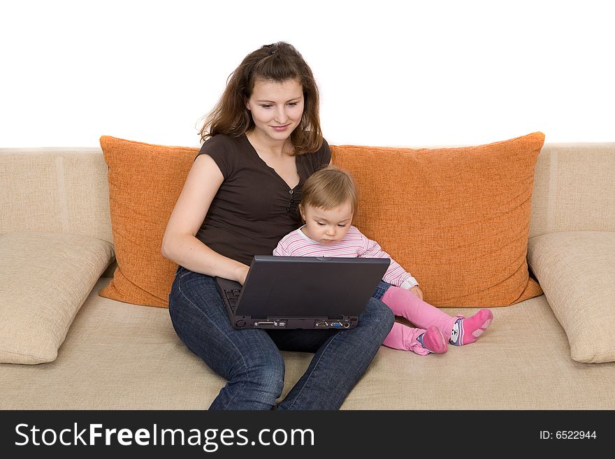 Happy family sitting on sofa with laptop. Happy family sitting on sofa with laptop