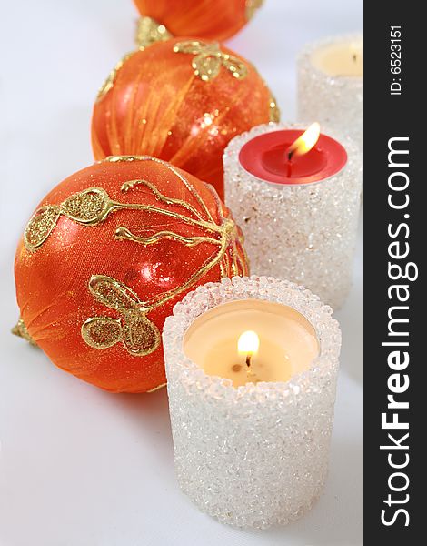 Decoration Attributes of Christmas -orange ball, candle.