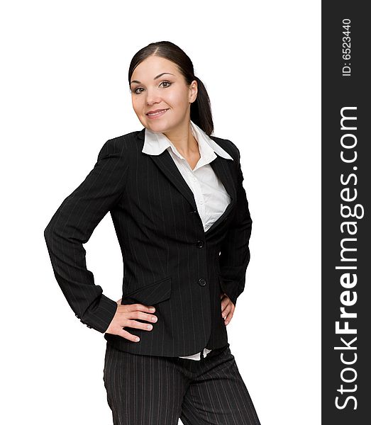 Attractive brunette businesswoman over white background