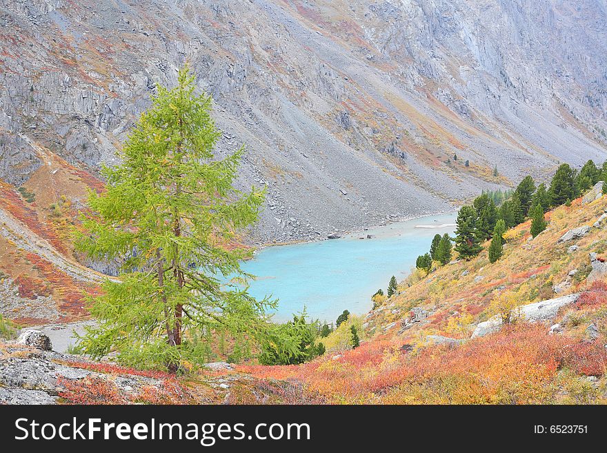 Turquoise Lake – autumnal colors in Altai Mountains, Siberia, Russia