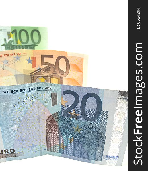 Some euro bills standing in a row